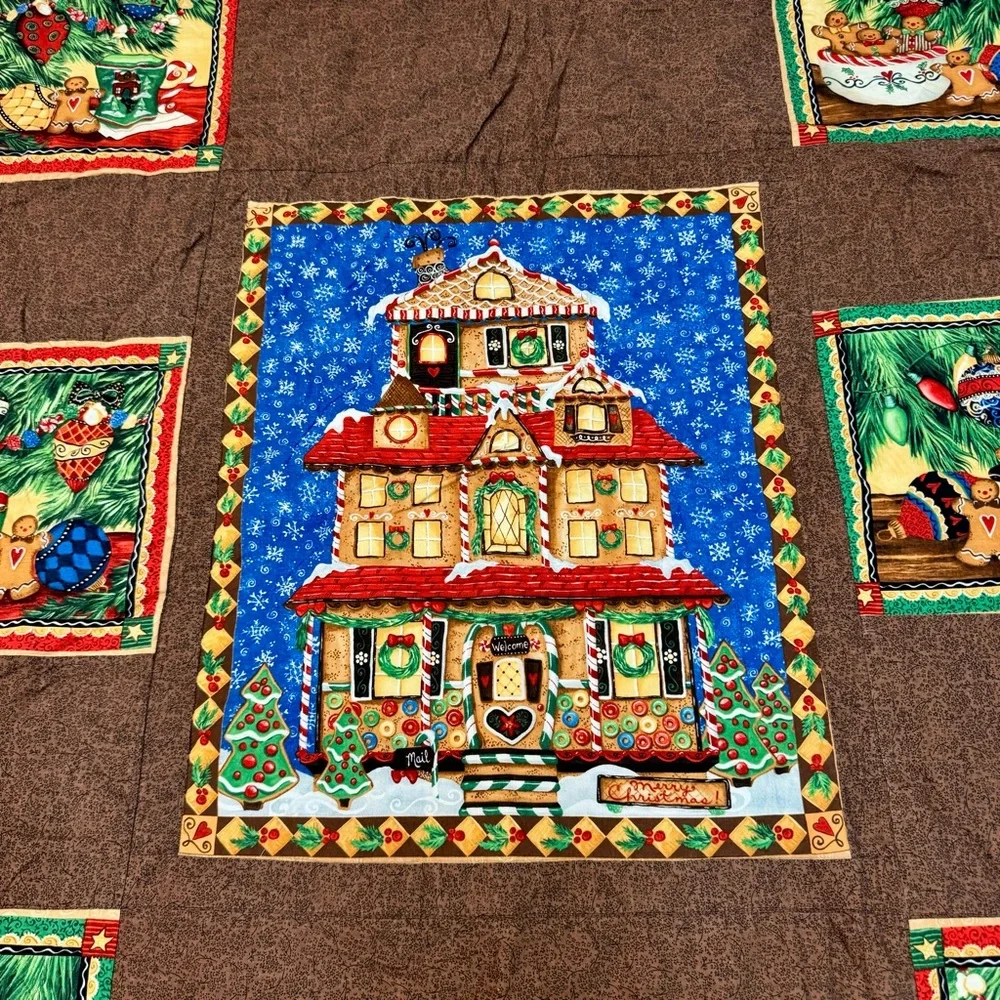 Handmade Vintage Gingerbread House & Gingerbread Men Quilted Small Throw Holiday